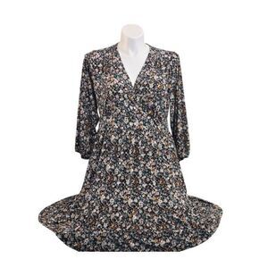 Torrid Boho Floral Dress Women 1 Brown V-Neck Multicolored Stretch Spandex